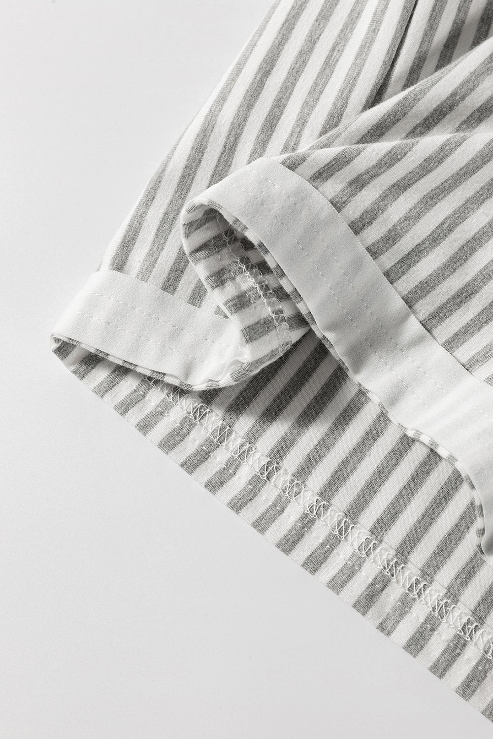 Gray Stripe Mixed Print Short Sleeve Top And Pocketed Shorts Set