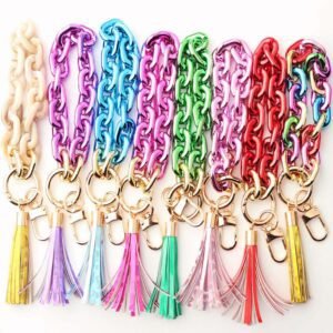 Festival Fuchsia Chain Design Tassel Key Ring