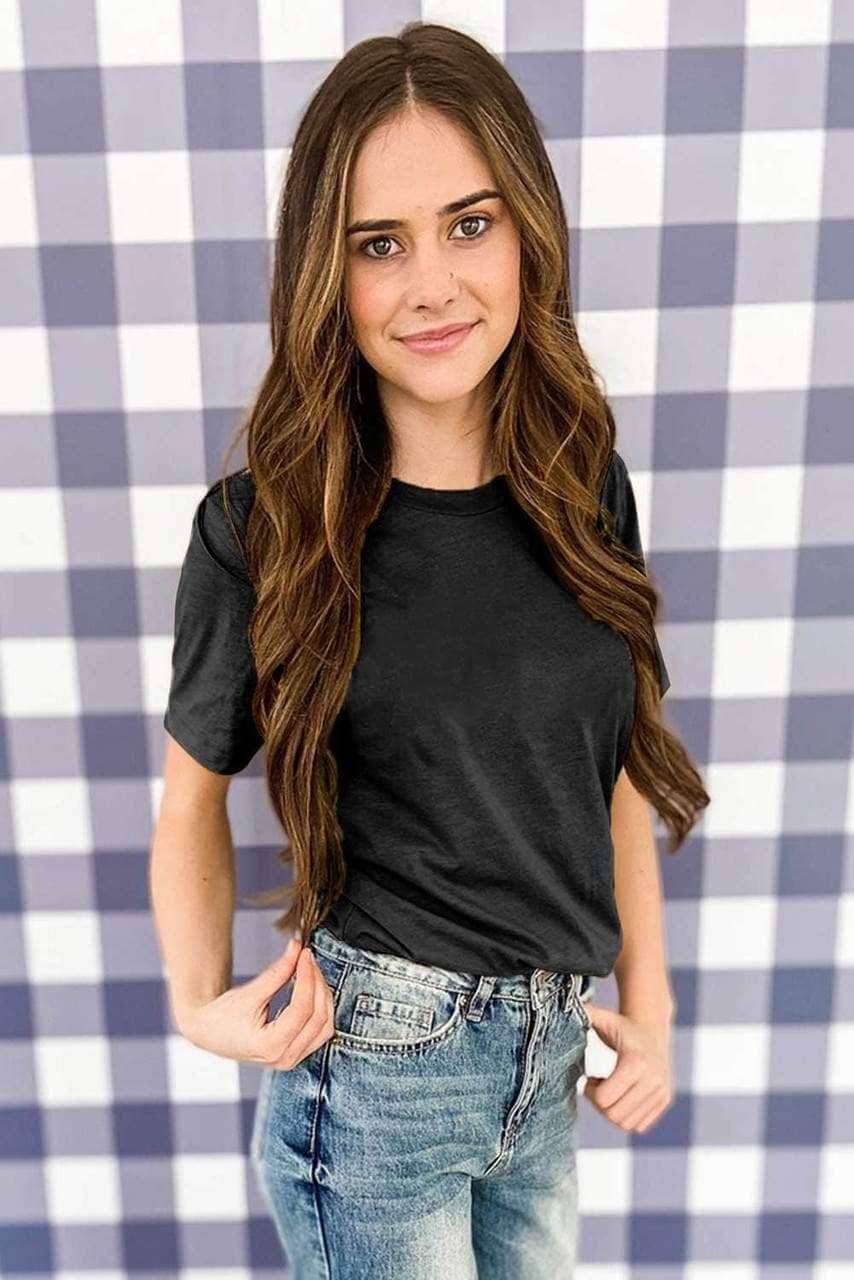 Black Solid Color Crew Neck Tee - Image 2