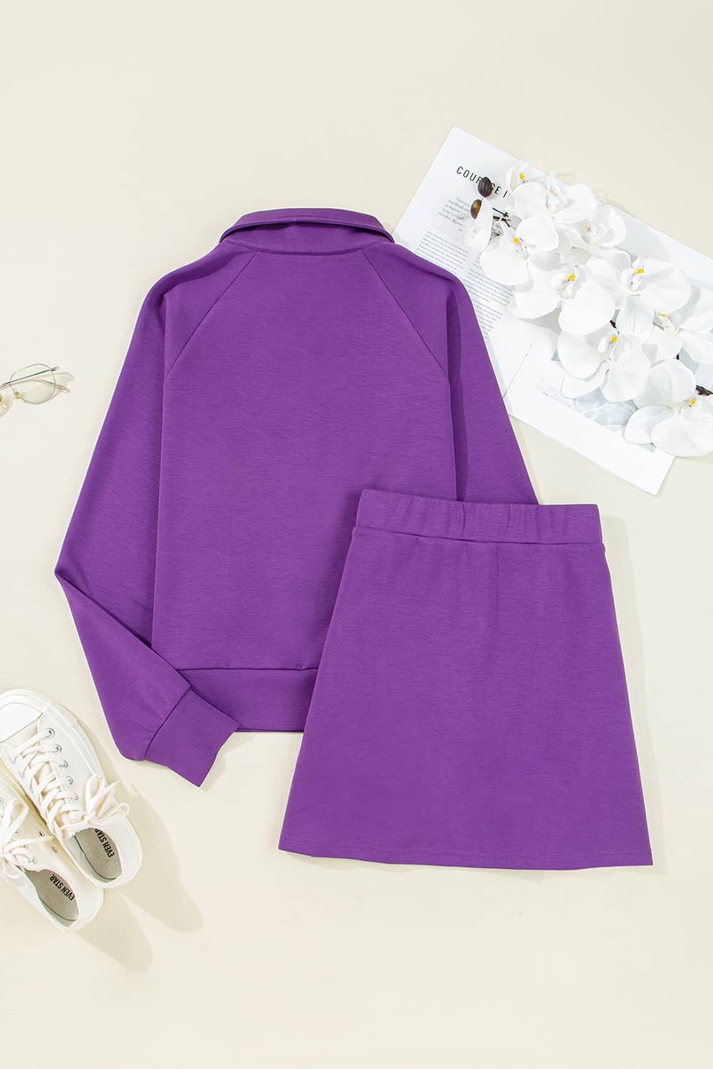 Wisteria Half Zip Sporty Pullover Mini Skirt 2Pcs Outfit