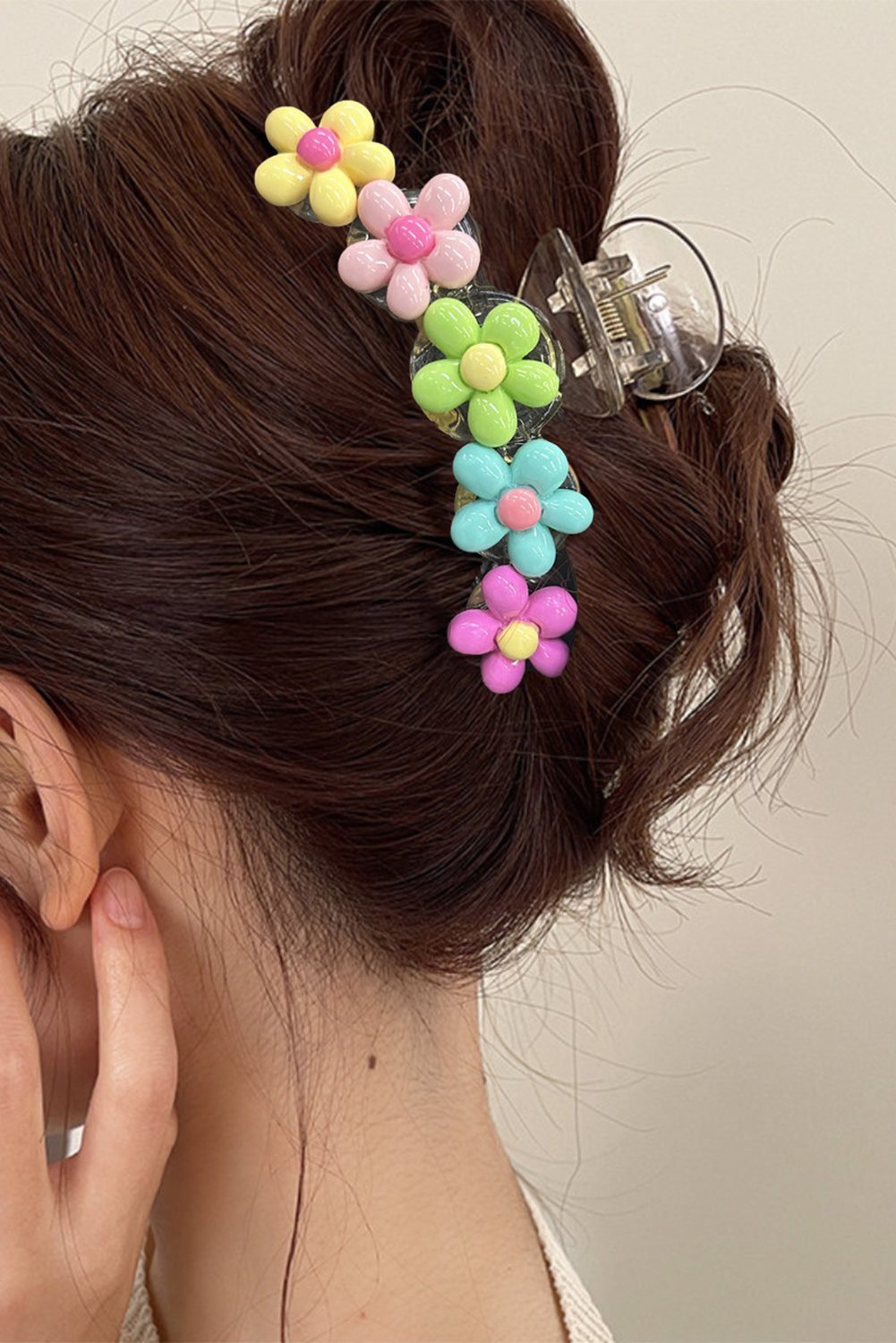Pink Colorful Flower Shape Large Hair Clawclip