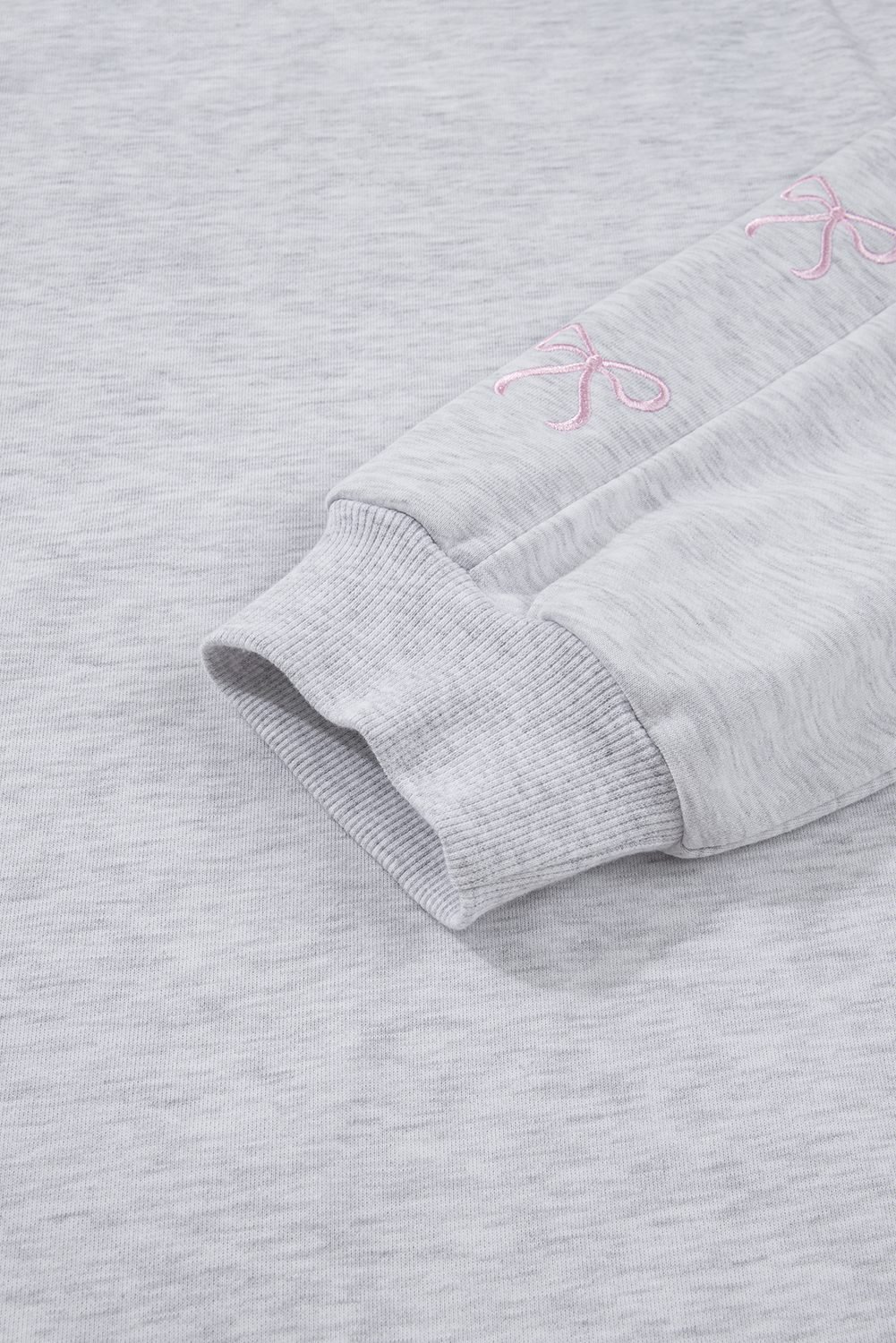 Light Grey Girly Bow Embroidered Puff Sleeve Pullover Loose Shorts Plus 2Pcs Outfit