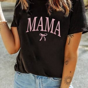 Black Mama Bow Embroidered Crewneck Tee