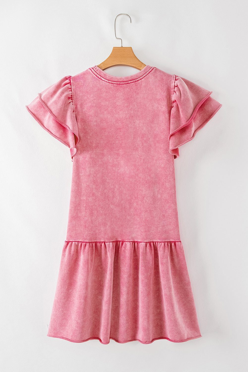 Sachet Pink Mineral Wash Raw Edge Ruffle Mini Dress