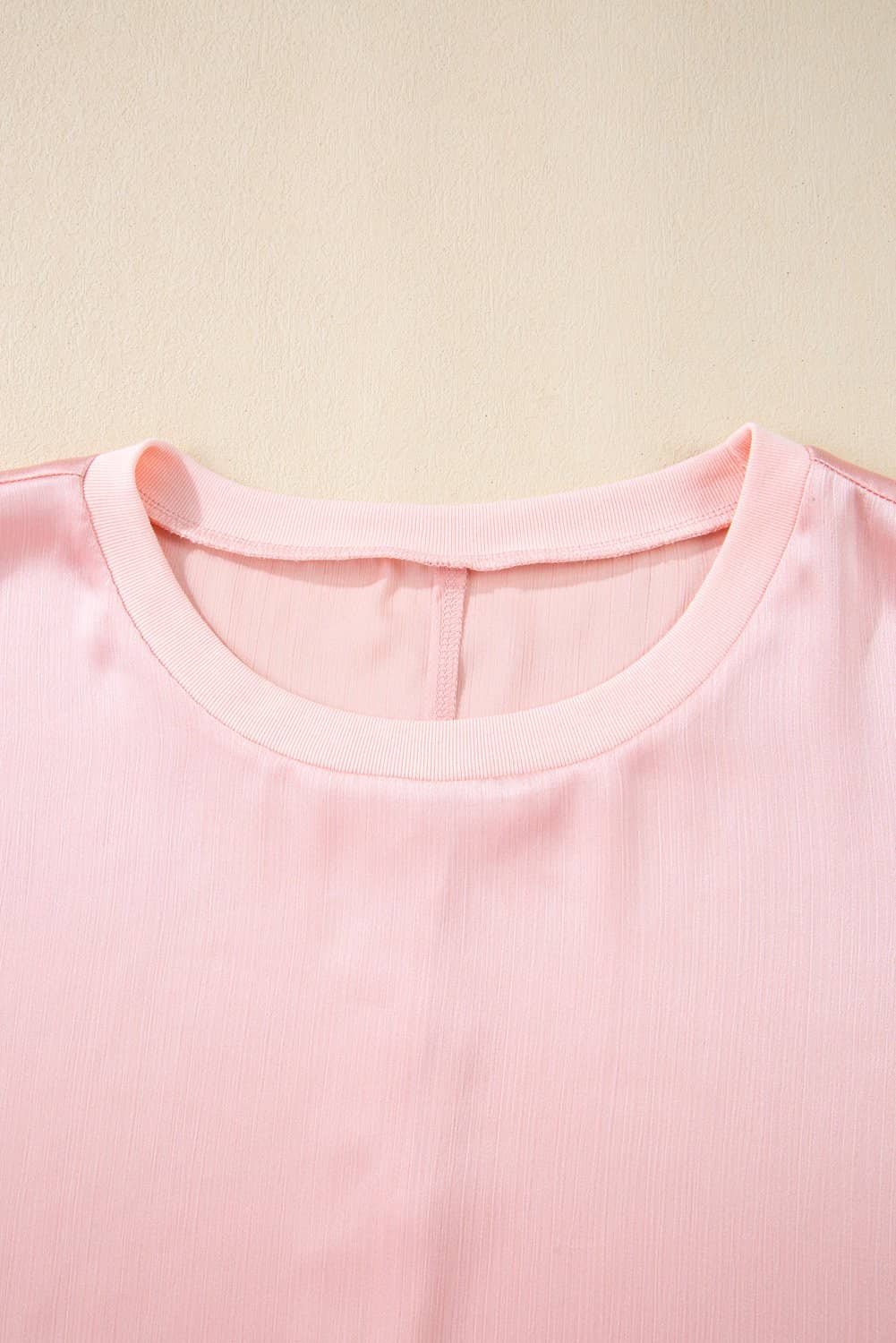 Pink Metallic Gloss Short Batwing Sleeve Plus Size Top