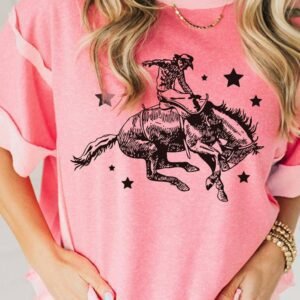 Peach Blossom Raw Seam Mix Texture Patchwork Rodeo Graphic Tee