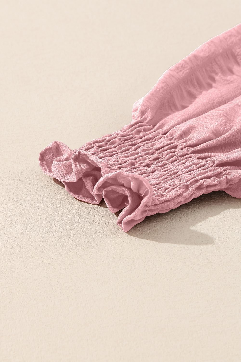 Pink Lace-Up Ruched Front Long Sleeve Ruffle Hem Plus Size Midi Dress