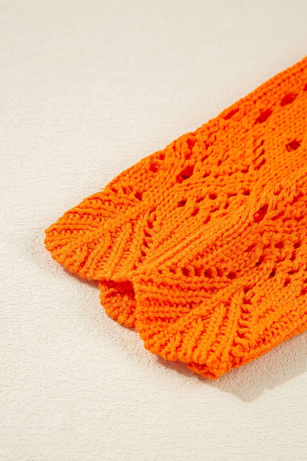 Carrot Solid Color Open Crochet Scallop Edge Sweater