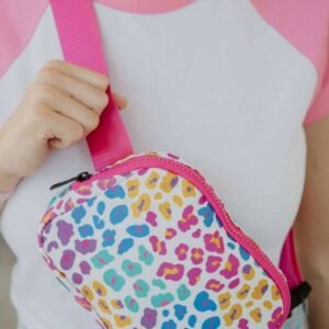 Rose Red Leopard Print Zipper Wide Strap Sling Bag