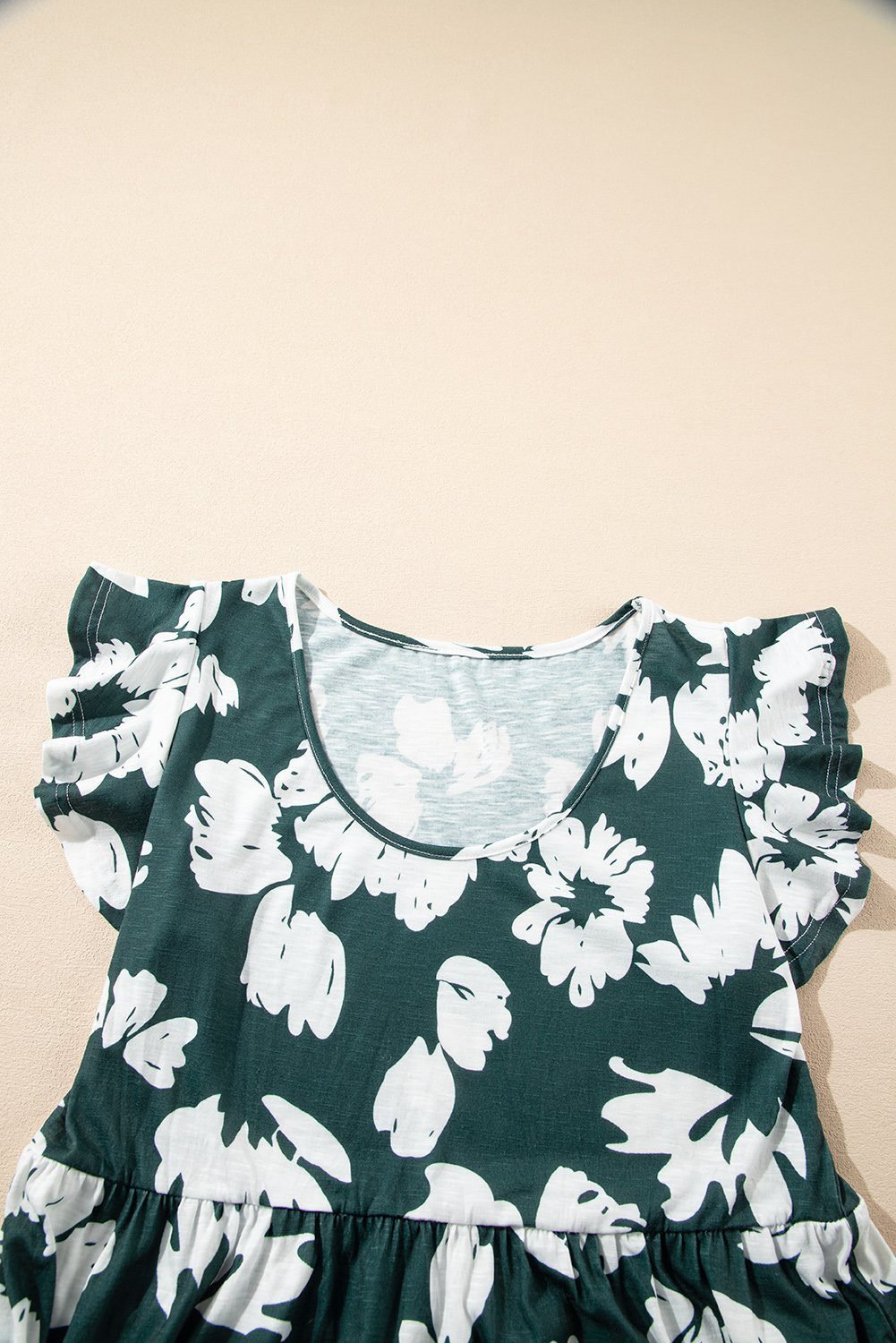 Green Floral Print Ruffle Sleeve Empire Waist Mini Dress