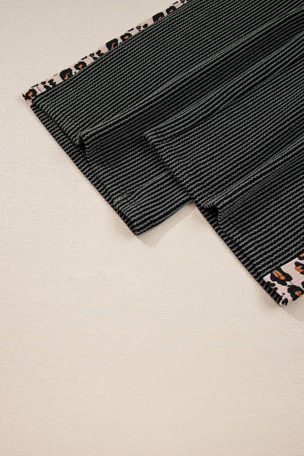 Carbon Grey Twisted Rib Texture Leopard Patchwork Detail 2Pcs Pant Set