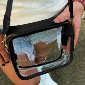 Black Clear Pvc Leather Strap Crossbody Bag