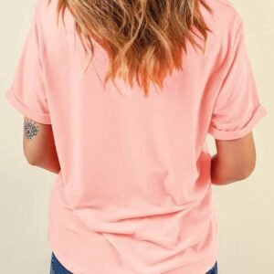 Pink Casual Plain Crew Neck Tee