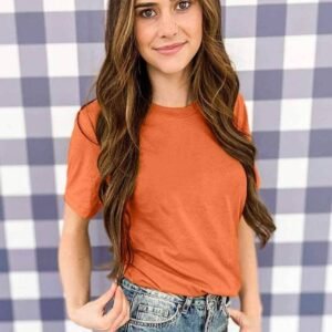 Orange Solid Color Crew Neck Tee