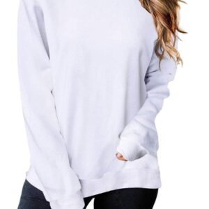 White Plain Crew Neck Pullover Sweatshirt