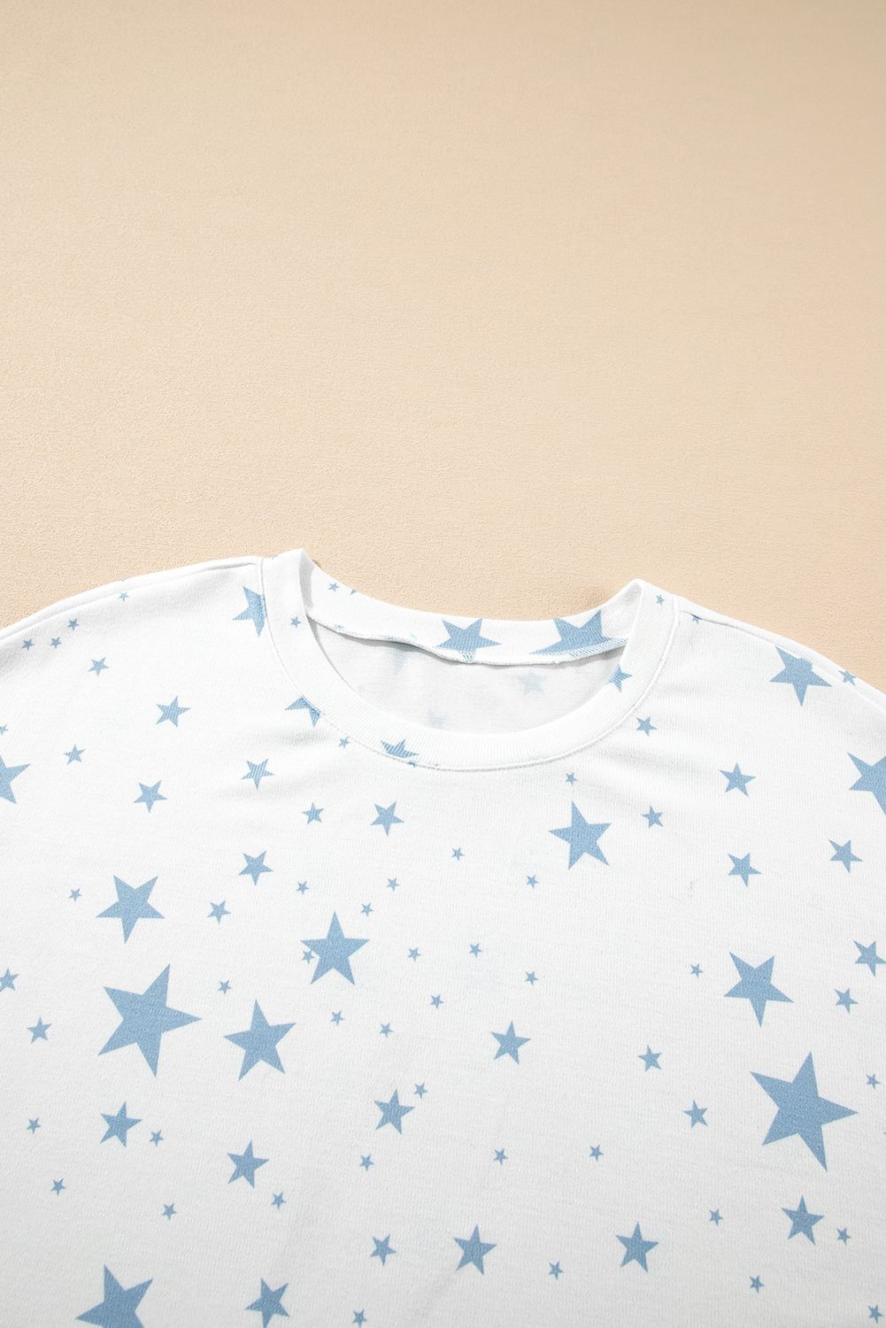 Sky Blue Stars Print Drop Shoulder Oversized T Shirt With Slits