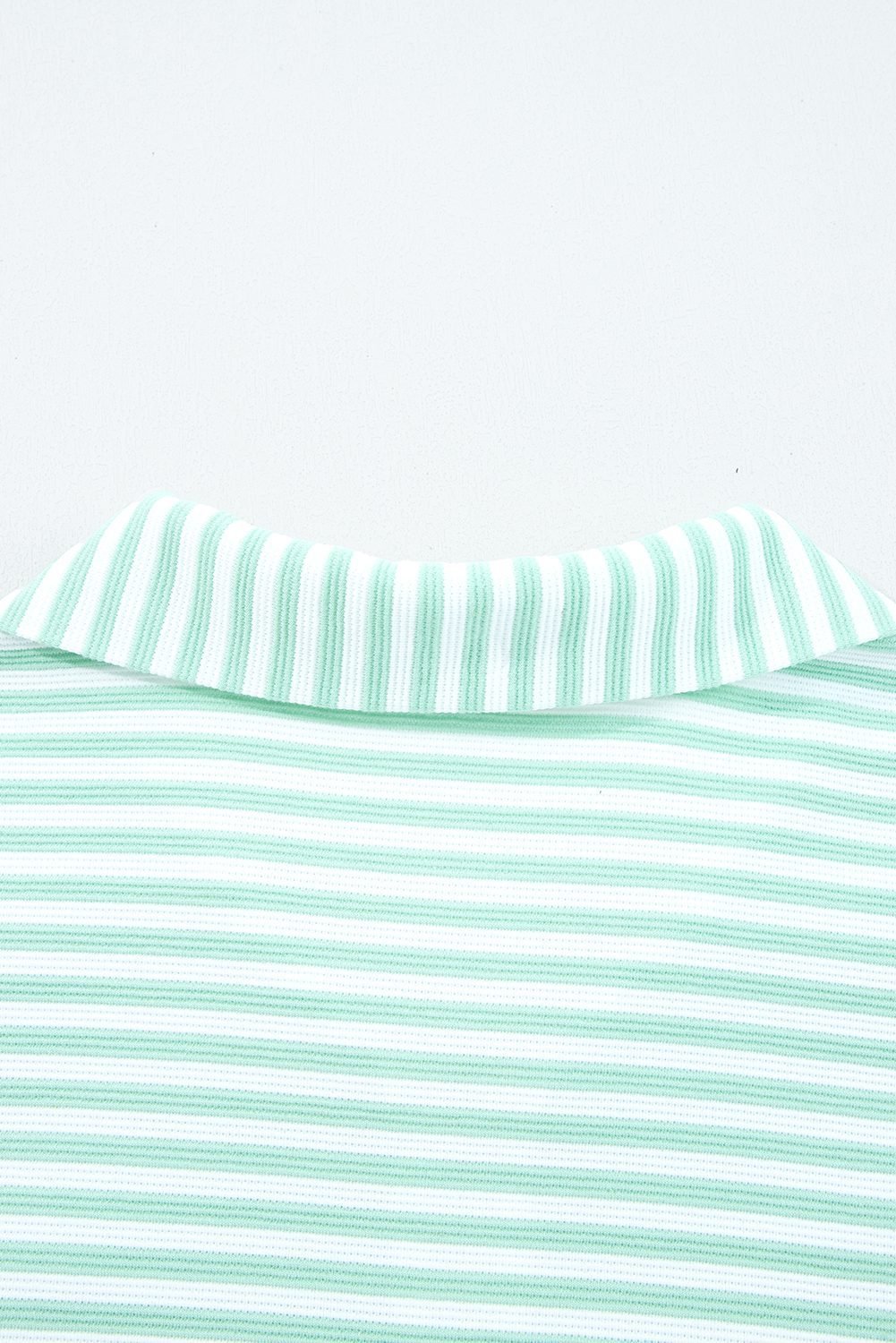 Green Stripe Quarter Zip Collar Pullover Long Sleeve Top