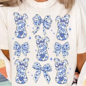 White Bowknot Bunny Graphic Easter Fashion T Shirt