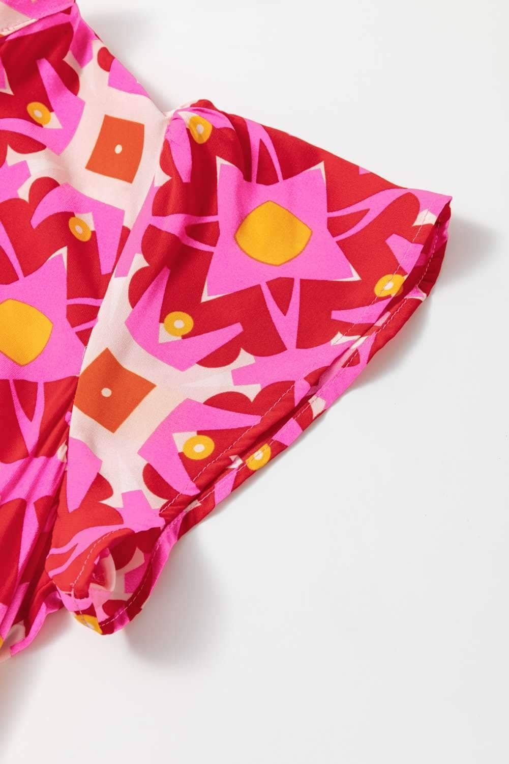 Strawberry Pink Geo Print V-Neck Maxi Dress