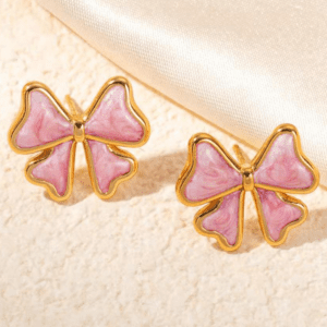 Light Pink Bow Knot Enamel Stud Earrings
