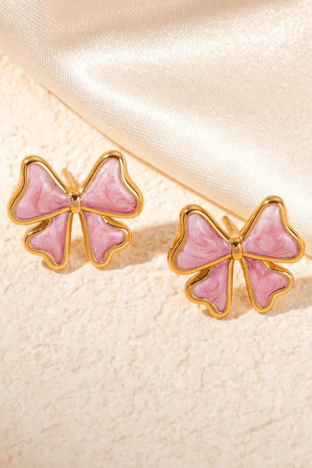 Light Pink Bow Knot Enamel Stud Earrings