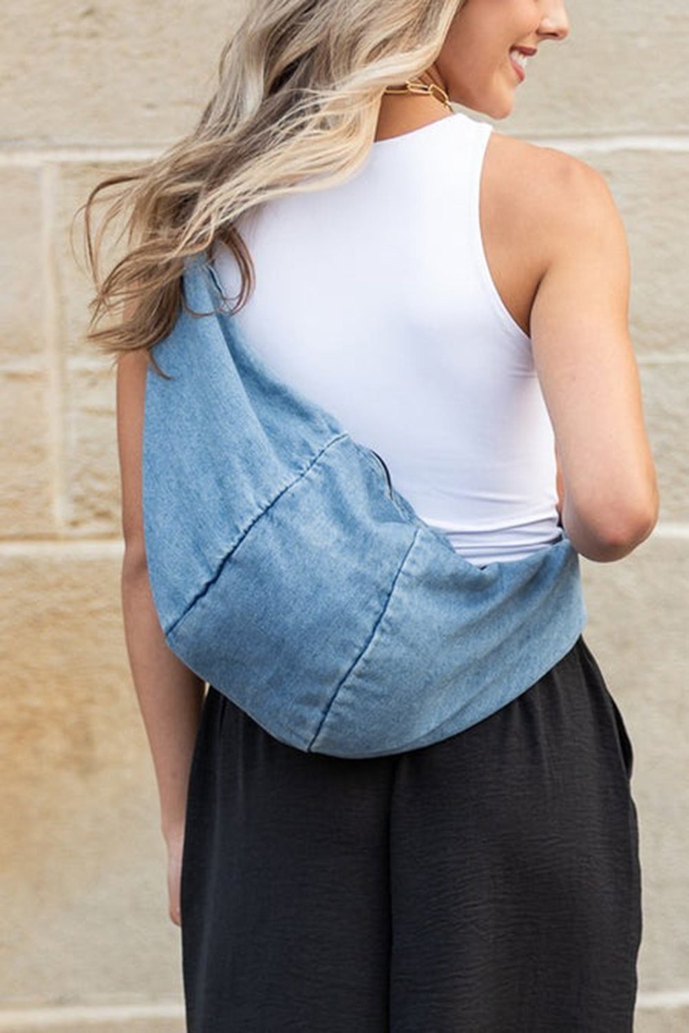 Dusk Blue Large Capacity Denim Crossbody Bag