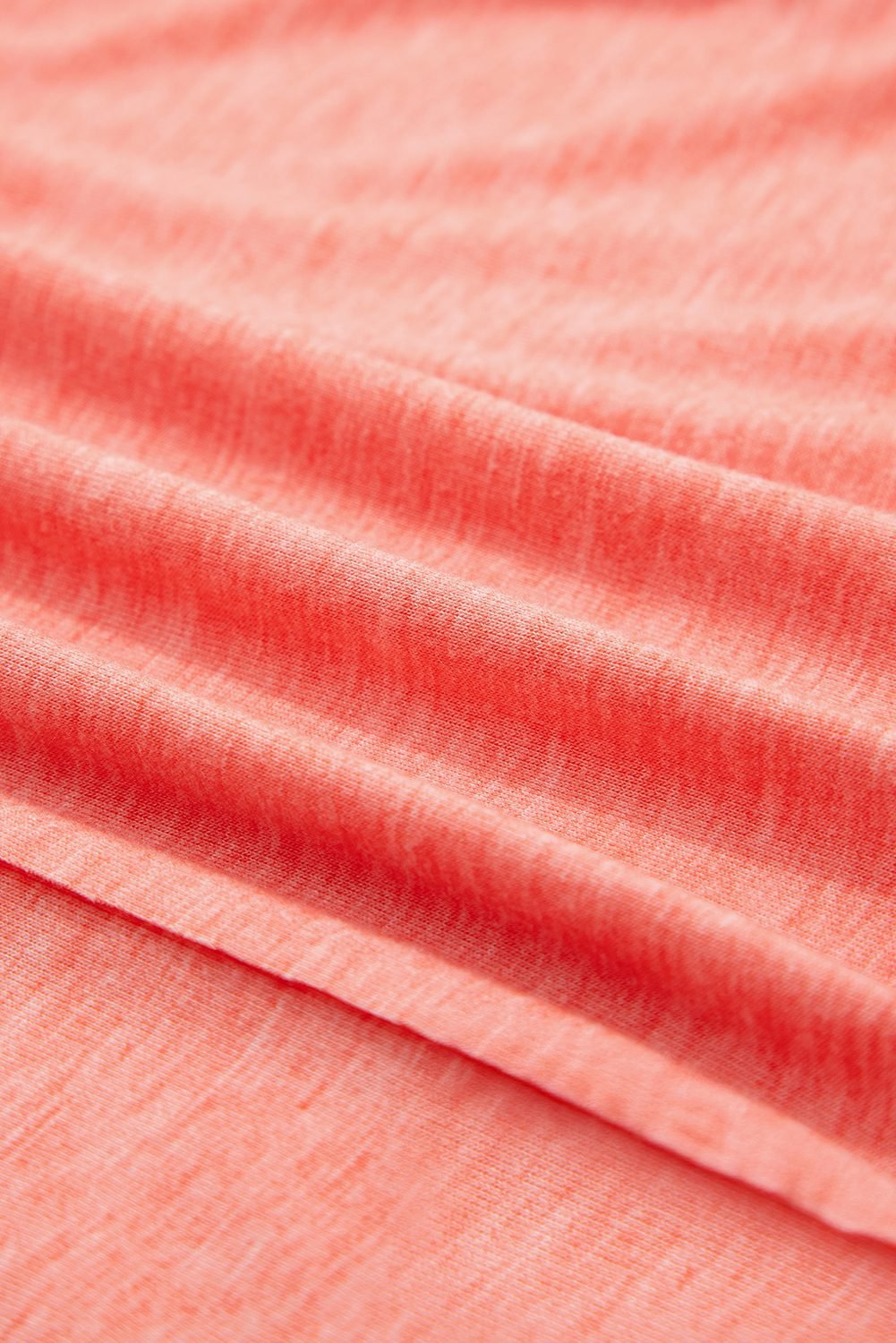 Fresh Salmon Floral Patchwork V Neck Long Sleeve T Shirt