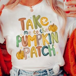 White Take Me To The Pumpkin Patch Cotton Blend T Shirt