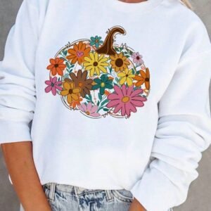 White Floral Pumpkin Custom Graphic Sweatshirt