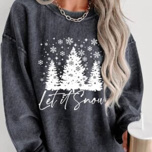 Gray Christmas Tree Flake Graphic Corded Sweatshirt