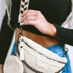 Bright White Colorblock Strap Chain Shoulder Bag With Coin Purse