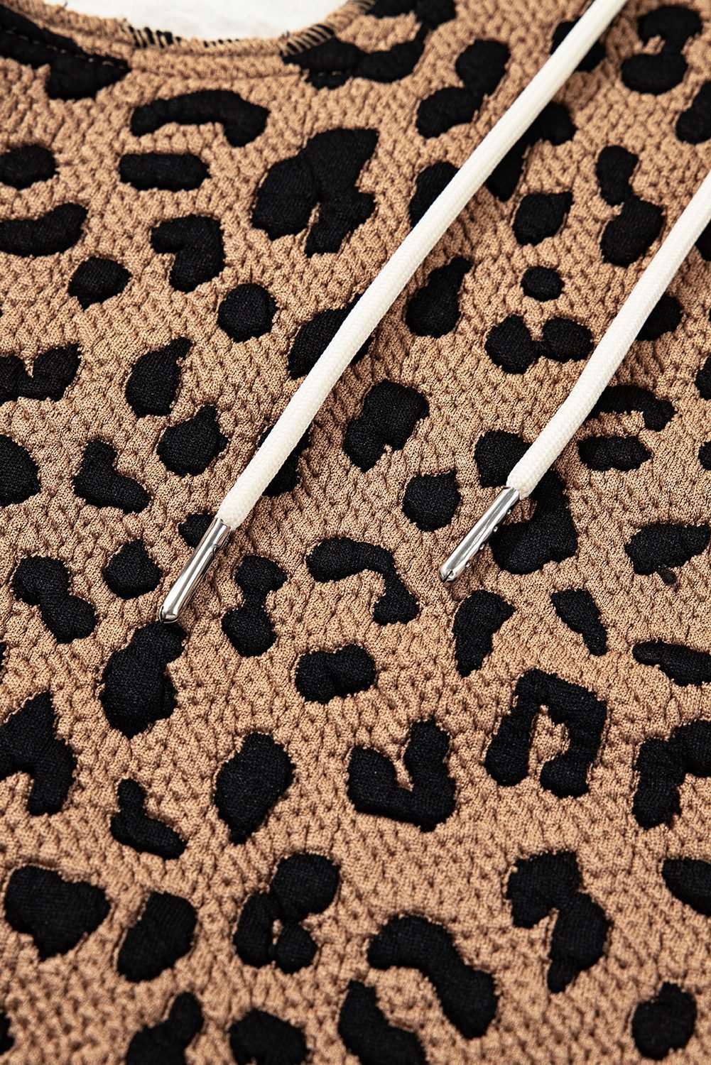 Brown Leopard Star Hooded Patchwork Contrast Piping Open Front Jacket