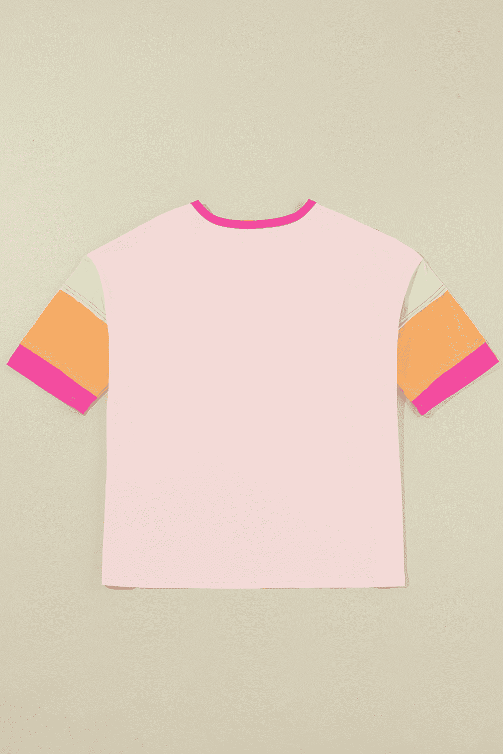 Pink Sequin Mama Letter Graphic Color Block Patchwork Sleeve Tee