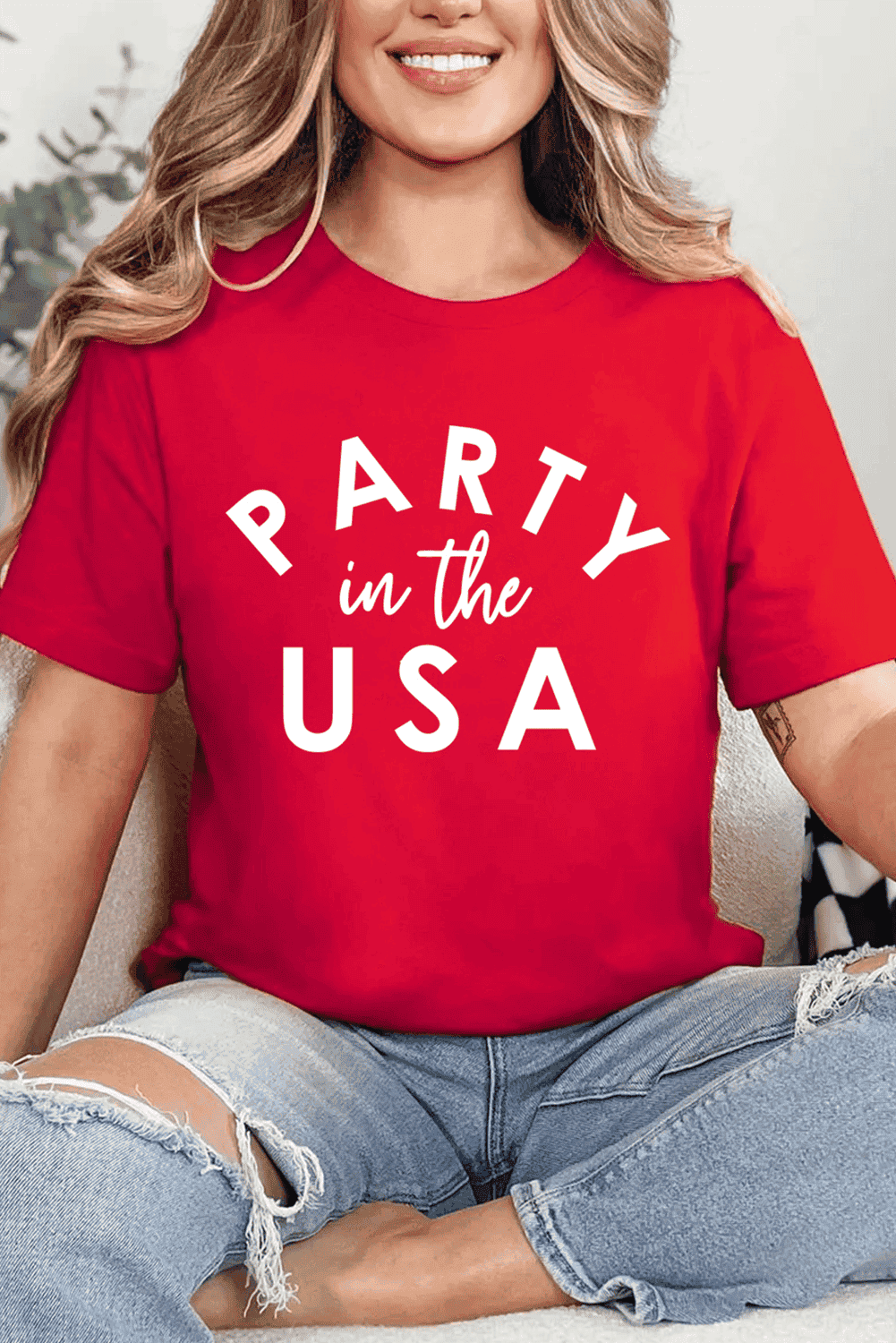 Red Party In The Usa Printed Independence Day T Shirt
