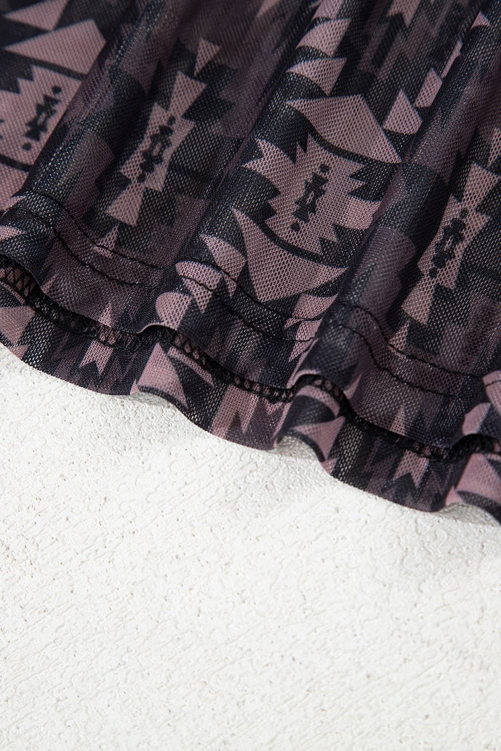 Brown Aztec Print Mock Neck Short Sleeve Mesh T Shirt