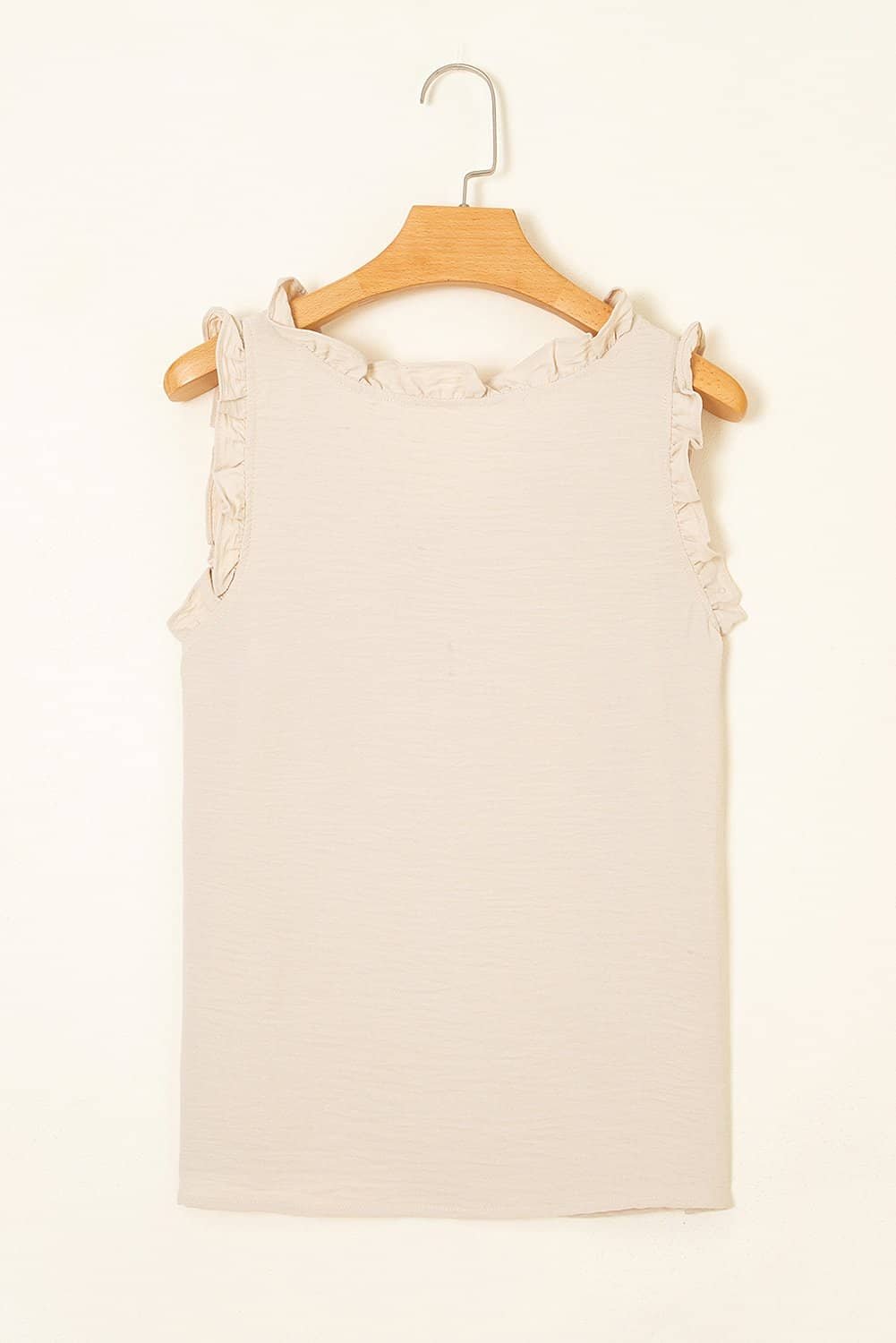 Parchment Textured Frilly Trim V Neck Sleeveless Top