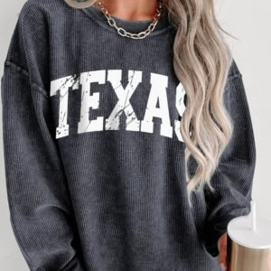Gray Texas Graphic Corded Pullover Sweatshirt