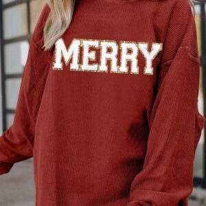 Racing Red Merry Graphic Corded Christmas Sweatshirt
