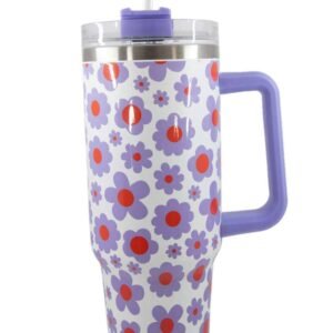 Orchid Petal Flower Print Handle Stainless Steel Portable Cup