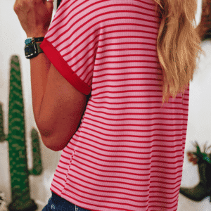 Pink Stripe Sequin Crawfish Crewneck T Shirt