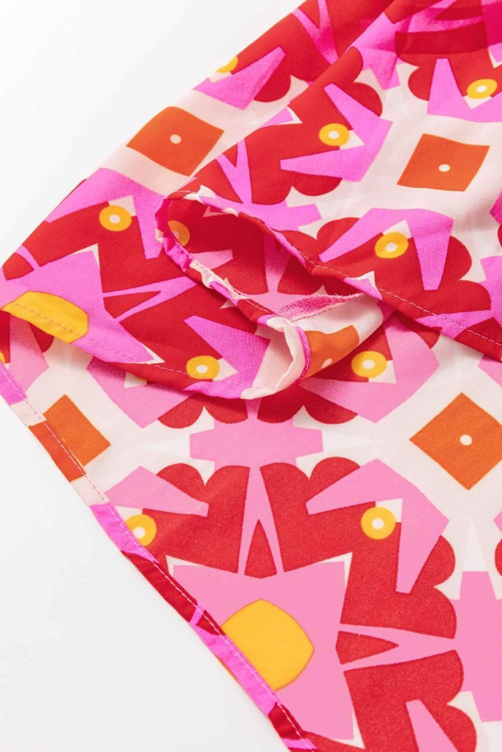 Strawberry Pink Geo Print V-Neck Maxi Dress