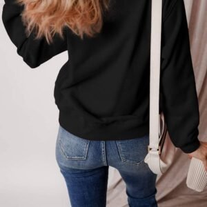 Black Solid Fleece Lined Drop Shoulder Terry Sweatshirt
