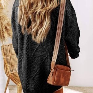 Black Cable Knit Drop Shoulder Loose Fit Sweater Dress