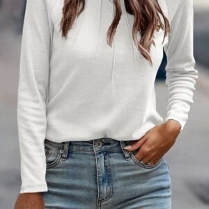 White Solid Color Seam Detail Raglan Long Sleeve Top