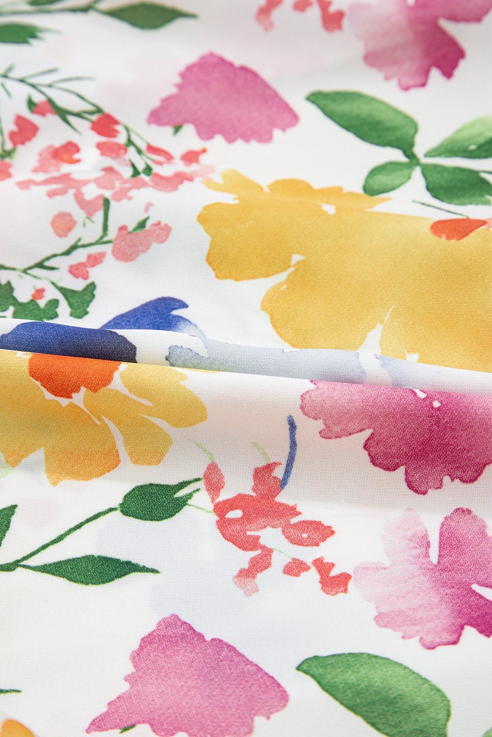 Yellow Floral Boxy Fit Ruffled Short Sleeve V Neck Blouse