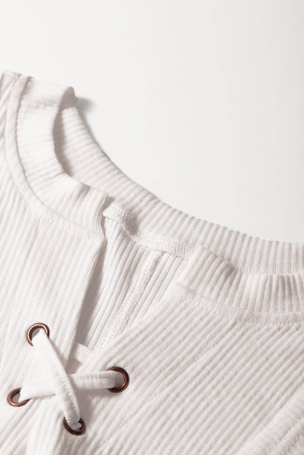 White Ribbed Texture Lace Patchwork Short Sleeve Top