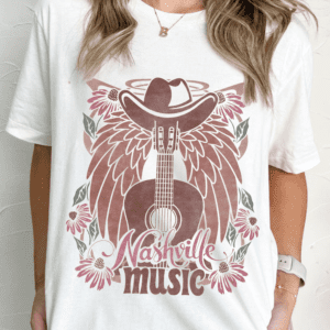 White Nashville Music Cowboy Hat Guitar Graphic Tee