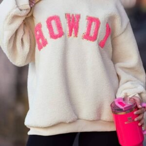 Beige Sherpa Howdy Patched Pullover Sweatshirt