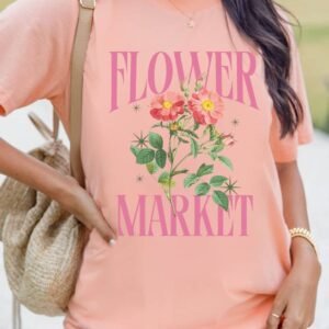 Pink Flower Market Graphic Crewneck T Shirt