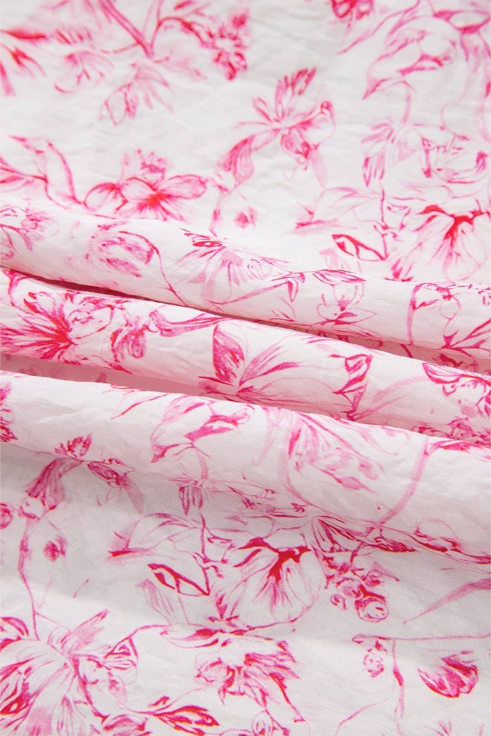 Pink Floral Ruffled Short Sleeve Bow Back Square Neck Blouse